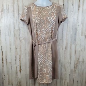 Apt 9 Womens Dress S Tan Career Shift Tie Waist Short Sleeve W18